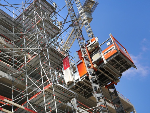 Construction hoist at a construction project